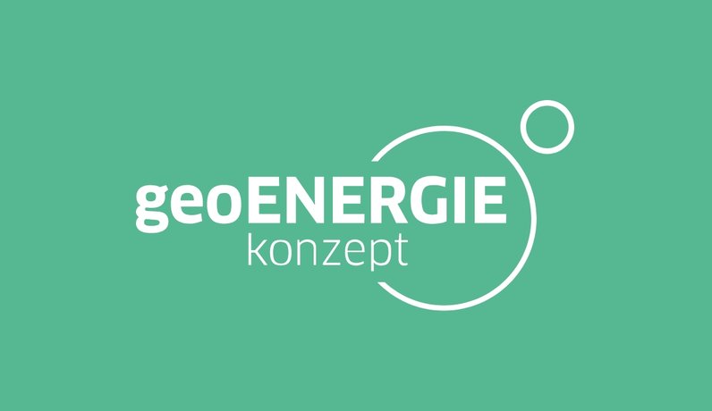 geoENERGIE Konzept Logo in weiß auf hellgrüner Fläche